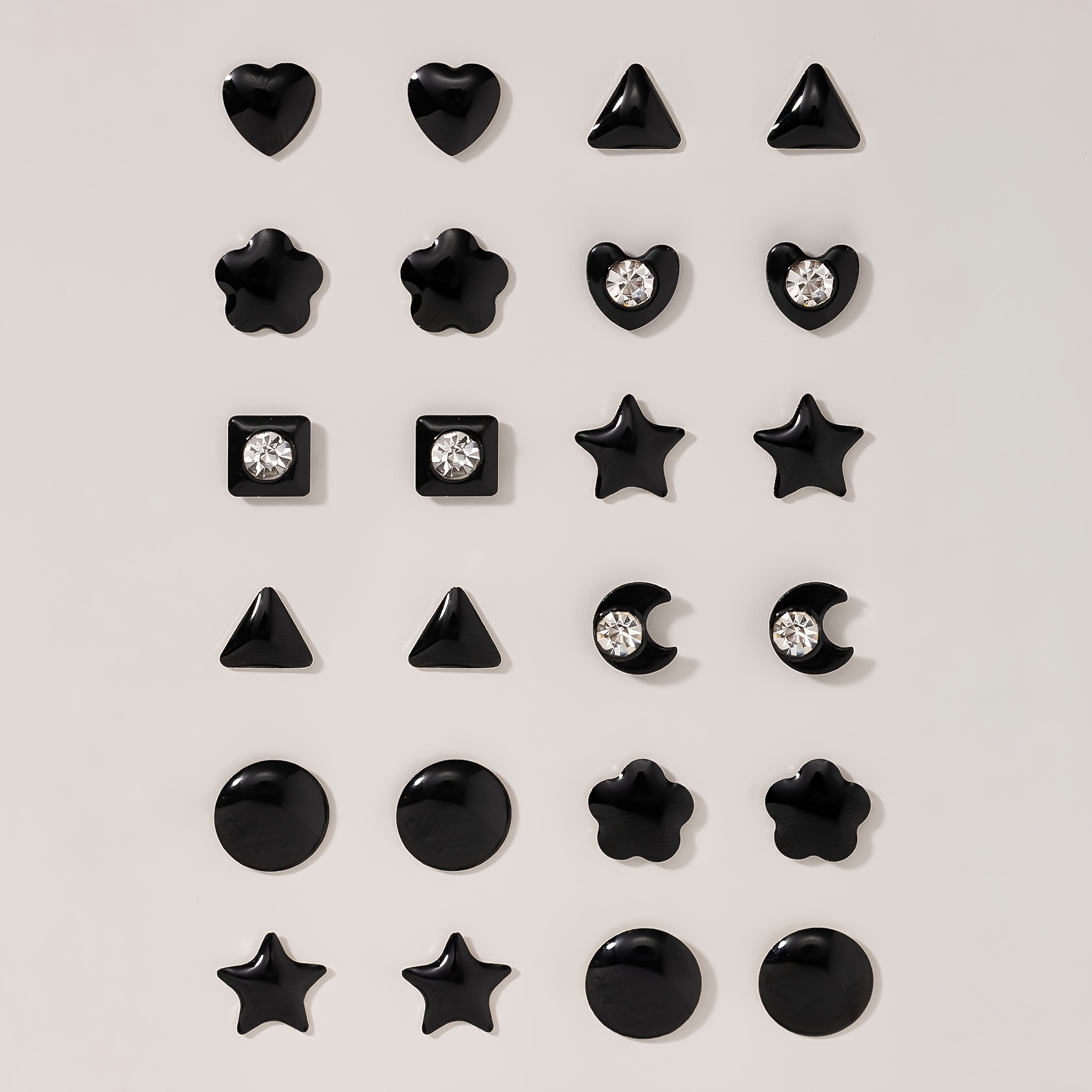 12 Pairs Rhinestone Accented Stud Earrings Set - Stainless Steel Posts